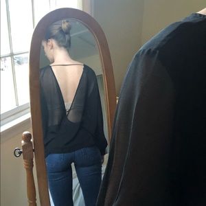 long sleeve open back blouse